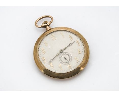 An Art Deco period 9ct gold pocket watch, the slimline case housing 15 jewel movement, appears to run, with Arabic numerals a