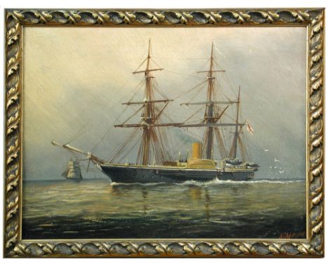 Henry J Morgan (British, 19th Century) HMS Sphynx, 1884 signed lower left "H J Morgan" oil on canvas 29 x 39cm (11 x 15in) HM