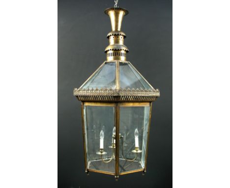 A large brass hanging lantern by Phillips & Wood, 140cm (55in) 