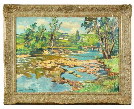 Samuel John Lamorna Birch, RA, RWS, RWA (British, 1869-1955) View of Halfpenny Bridge on the River Exe, near Bampton, Devon s