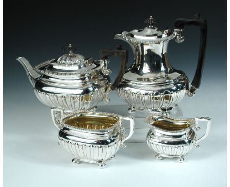 A Victorian silver three piece tea set, by Joseph Rodgers & Sons, Sheffield 1899, comprising:- a teapot of compressed rectang