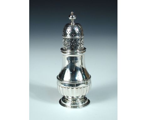 A Victorian silver sugar caster, by Hunt and Roskell, (Alfred Benson & Arthur Henry Benson), London 1896, of baluster form th