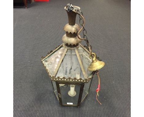 A small brass hanging lantern by Phillips &amp; Wood, 61cm (24in) 