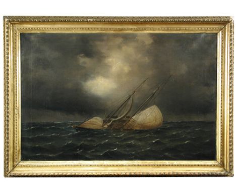 Tomasso de Simone (Italian, circa 1852-1857) The Royal Yacht Squadron schooner "Fortuna" reefed down in a gale; The dismasted