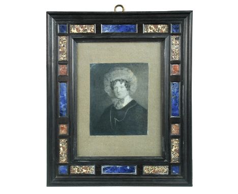 Giovanni Battista Gatti (1816-1889), Rome, an inlaid ebonised framed portrait, the slip of the frame with lapis lazuli rectan