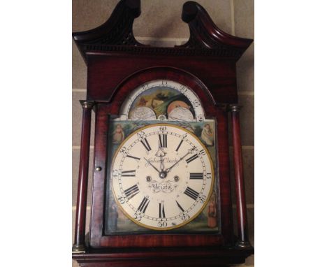 A 19th century mahogany longcase clock, signed John Clark, Bristol, the hood with swanneck pediment, painted 13inch dial with