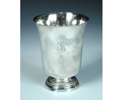 An 18th century French silver beaker, marks comprise:- crowned P.H, crowned R and crowned K under the foot with other illegib