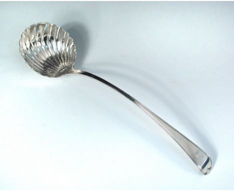 A George III silver Old English thread pattern soup ladle, by Thomas Chawner, London circa 1775 (some marks indistinct), with