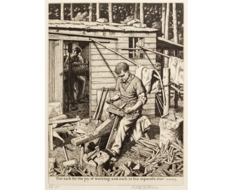 Stanley Anderson (1884-1966)'Chiltern Woodturners' copper engraving, edition of 75, signed in pencil lower right, 22.5cm x 17