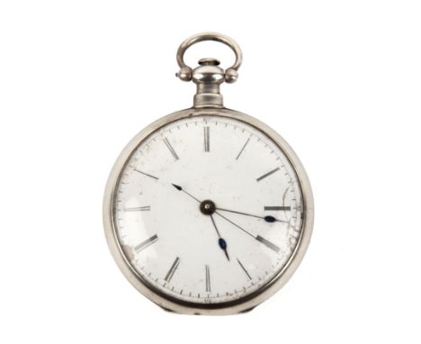 White metal pocketwatch for the Chinese market with white enamel dial having Roman numerals, marked to the interior of the ca