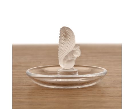 René Lalique (1860-1945)'Squirrel' glass pin or trinket dish, signed 'Lalique, France' to the base, 6.5cm high  Overall wear,