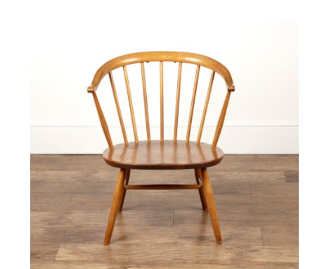 Ercol elm and beech, 'cow horn' chair, model 338, on turned legs, stamped to the underside 'BSS-GK 1960-2056', 67cm high over