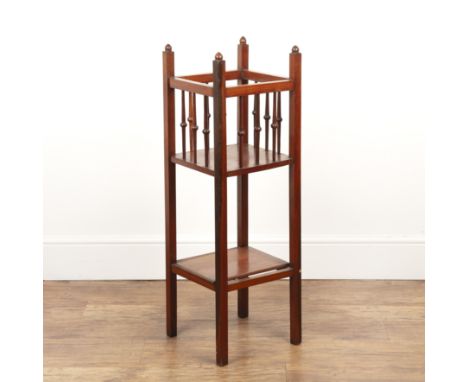 Arts and Crafts mahogany, jardinière with bobbin turned decoration, with undertier shelf, 97.5cm high x 32cm deep   At presen