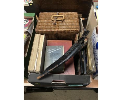A fire screen, and picnic hamper etc.