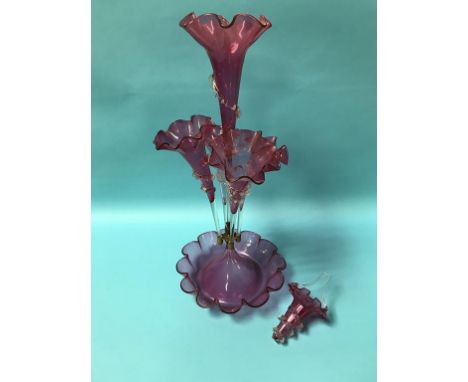 A Victorian cranberry glass epergne