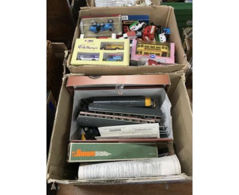 Two boxes of toys, Die Cast and model railway
