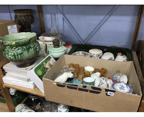 Two trays of glass and china, to include Maling and a planter etc.