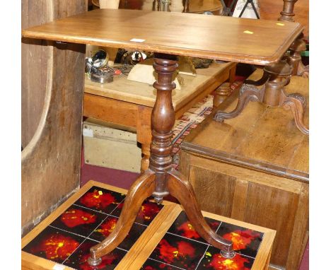 A Regency mahogany round corner tilt-top pedestal tripod occasional table, length 68cm 
