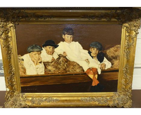 K. Pridard(?) - The Boys, oil on artists board, indistinctly signed and dated lower left, 35 x 50cm 