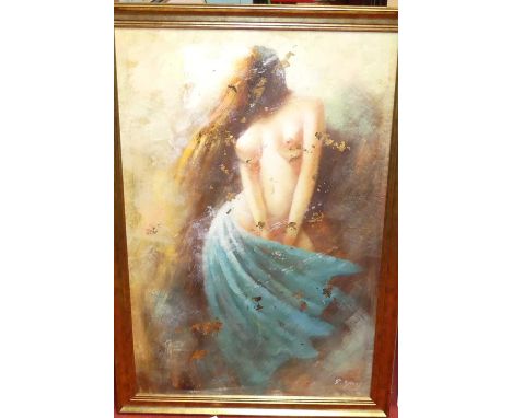 R. Young - Female nude, acrylic on canvas, 88 x 58cm 