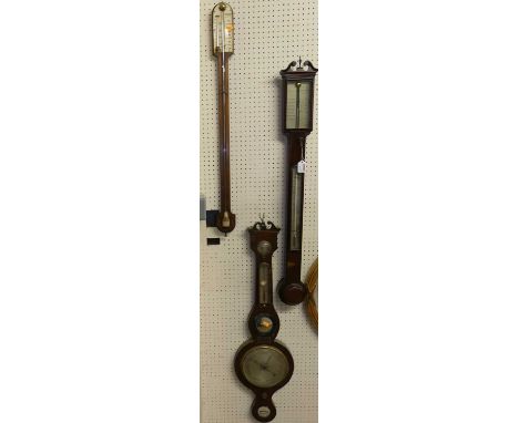 A 19th century mahogany stick barometer, the silvered dial signed V Silvani, Brighton, height 101cm, together with a further 