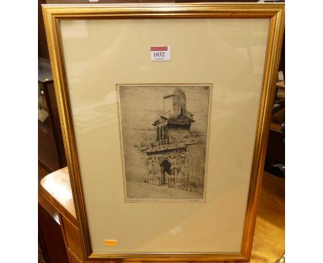 M. Parker - The gate of Gonville-Caius College, Cambridge, etching signed and titled in pencil to the margin, 22.5 x 15cm 