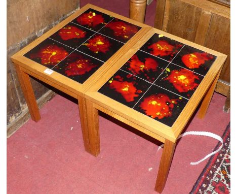 A pair of 1970s teak and tile-top inset rectangular low occasional tables, each length 53cm 