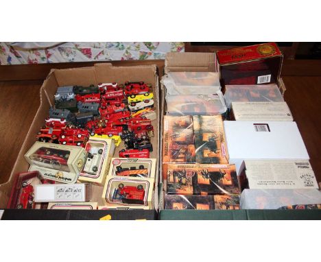 Two trays containing boxed and loose modern issue diecast models to include Matchbox Models of Yesteryear 1880 Merryweather S