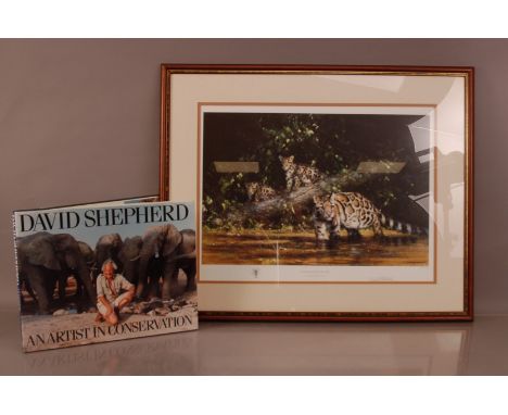 David Shepherd (British, 1931-2017), Clouded Leopard and Cub' a framed print no. 289/950, frame size 60cm x 73cm, together wi
