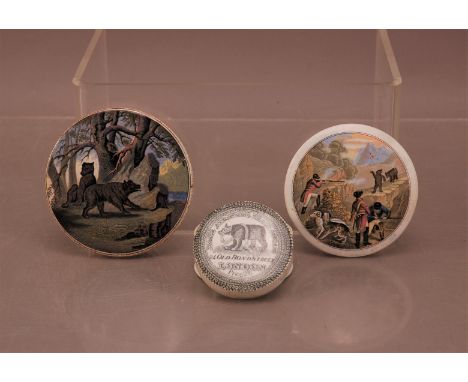 Three 19th century bear themed ceramic pot lids, comprising, a  James Atkinsons Bear Grease of 24 Old Bond Street, London lid