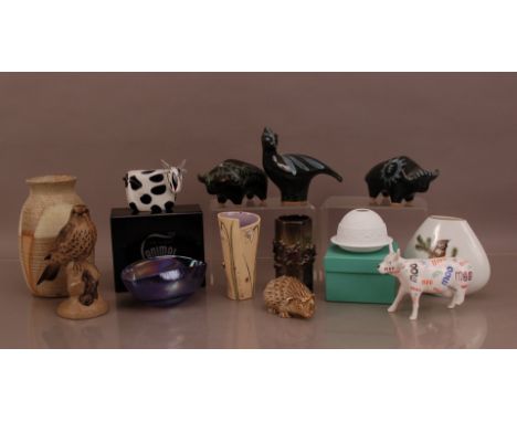 A collection of assorted ceramics and glass, including a Poole Pottery Bird, 19.5cm high, a stoneware studio pottery vase 22c