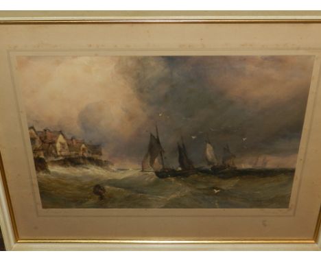 E. Tucker (19th century British school), A Rough Sea, sailing boats in a storm, watercolour, signed, titled and dated 1850 in