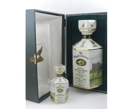 A ceramic collector's bottle of whiskey, Royal and Ancient St Andrew's, the octagonal bottle with scenes of the old course, h