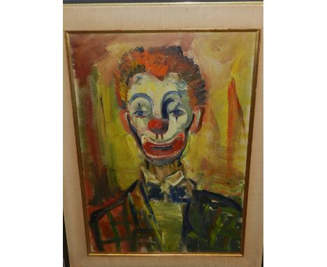 R. De Roeck, (20th century Continental School), 'Head and Shoulder portrait of a Clown', oil on canvas, signed to back, H. 60