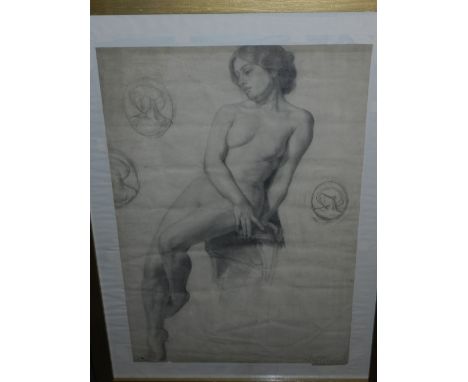 J. Dicksee (Early 20th century), Nude Study, pencil drawing, signed and dated February 5th, 1910, to lower right. H. 56cm W. 
