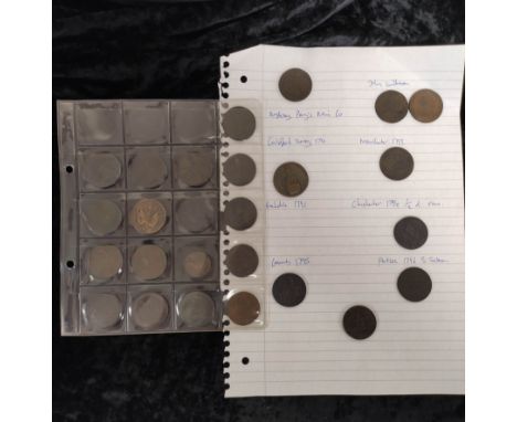 Quantity of 18th century halfpenny tokens comprising of regional and scarce issues to include a 1794 Sussex/Chichester token,