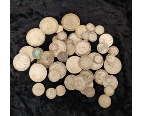 United Kingdom. Quantity of .500 grade silver coins to include Half Crowns, Florins, Sixpences &amp; Threepences. 259.6g 