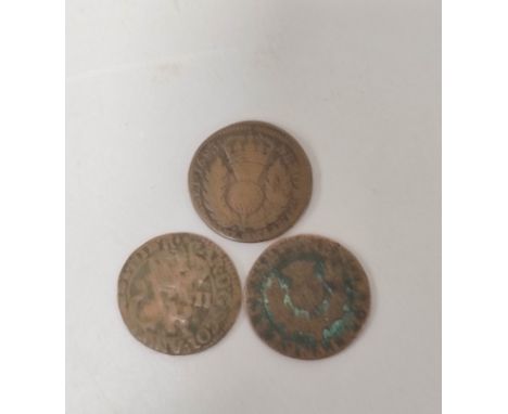 Scotland. Charles II (1630-1685) two copper turners (two pence) c1663. Obv C.R below central crown. Rev central thistle. Both