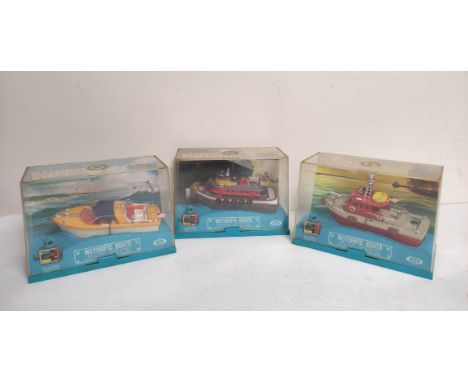 Three boxed 1960s battery operated Boaterific model boats by Ideal Toy Corp.&nbsp; To include "Atlas" Harbour Tug 4363-8, "Mi