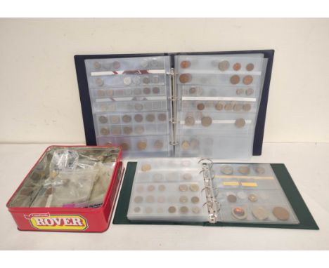 Quantity of world coins comprising of two collector's coin albums &amp; a tin of loose coins. To include a 1926 Peru Un Sol &