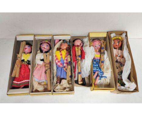 Six vintage Pelham Puppets female marionettes to include Cowgirl type SS, Gypsy etc. (6)&nbsp; 