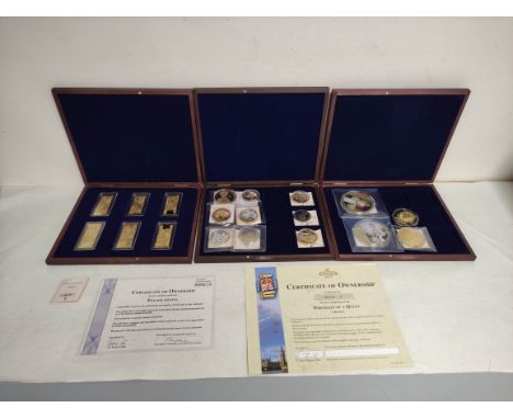 Three collector's coin sets by the Windsor Mint. To include British Banknotes Golden Bars six ingot set with certification, &