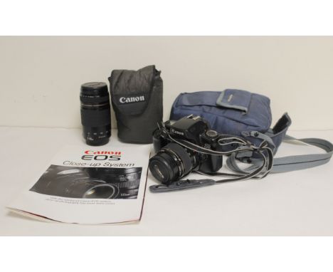 Canon 1000F SLR camera with Canon 75-300mm ultrasonic telephoto lens, carry bag and leaflet.&nbsp; 