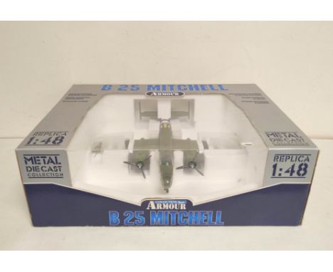 1:48 scale Franklin Mint Armour Collection boxed diecast B25 Mitchell airplane (98183). Ex shop display in clean condition.