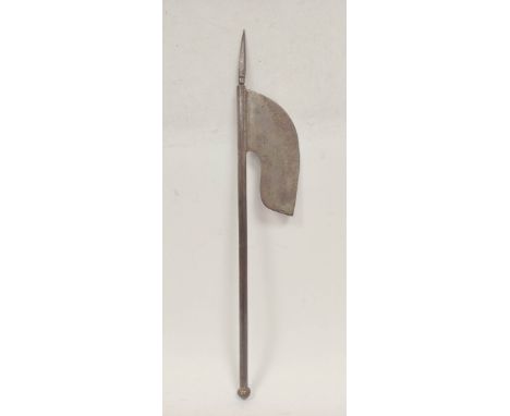 Antique 18th/19th century Indian Tabar axe of steel construction with etched tiger &amp; elephant scene to axe head. Length 7