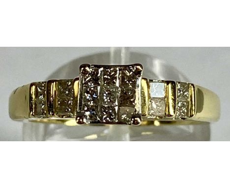 18CT GOLD RING, CLUSTER SET WITH DIAMONDS and with diamonds to shoulders, size N, 3.9gmsProvenance: private collection Denbig