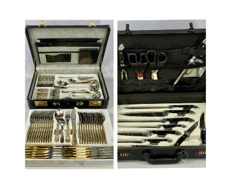 BESTECKE SPS SOLINGEN CASED SET OF GOLD PLATE & STAINLESS STEEL CUTLERY, approx. 69 pieces and a cased set of Hoffman Solinge