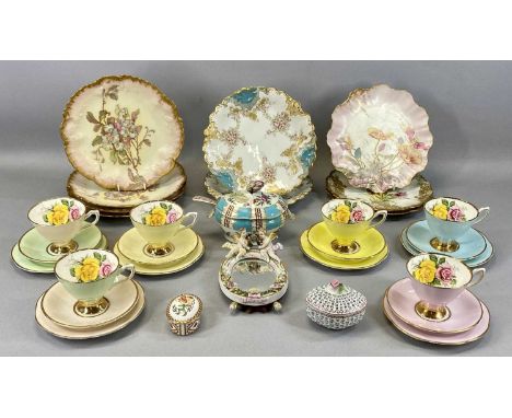ASSORTED CERAMICS including Limoges and Royal Doulton dessert plates, oval two-handled tureen and cover with bud finial, Cavo