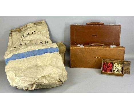 ASSORTED COLLECTABLES including canvas army bag with brass clasp and twin handles, lettered 'Stagg', canvas kit bag, two vint