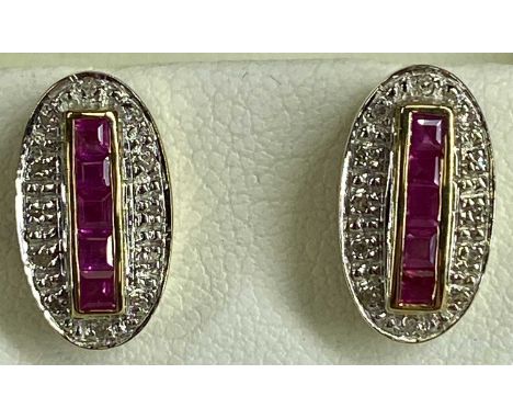 PAIR OF 9CT GOLD OVAL, RUBY & DIAMOND STUD EARRINGS, 2.6gmsProvenance: private collection Denbighshire